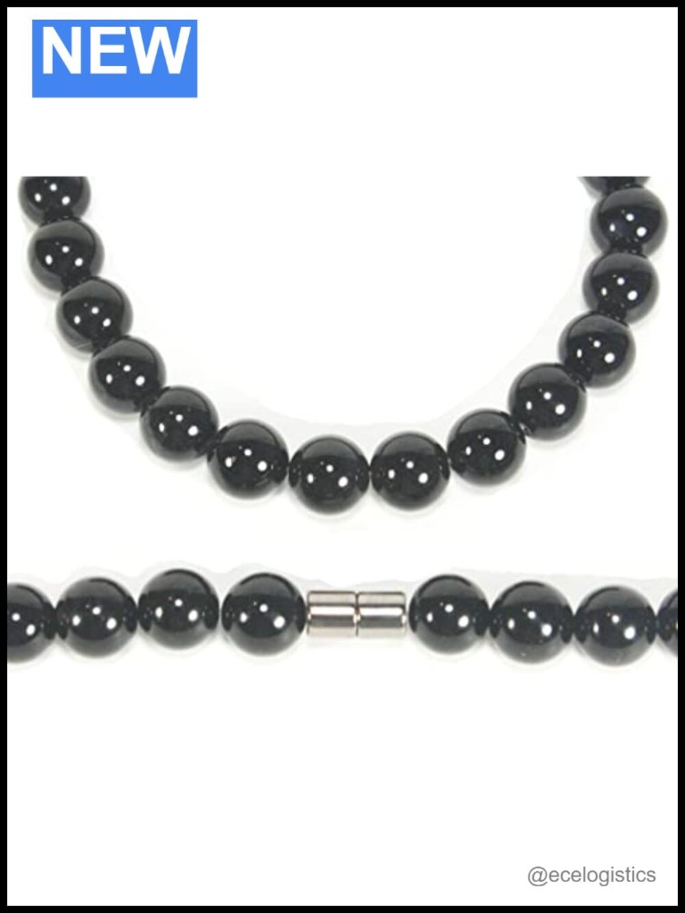 Black Onyx Beaded Necklace Handmade Gemstone Choker 19 Inch